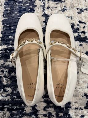 Ivory Embellished Mary Jane Flats